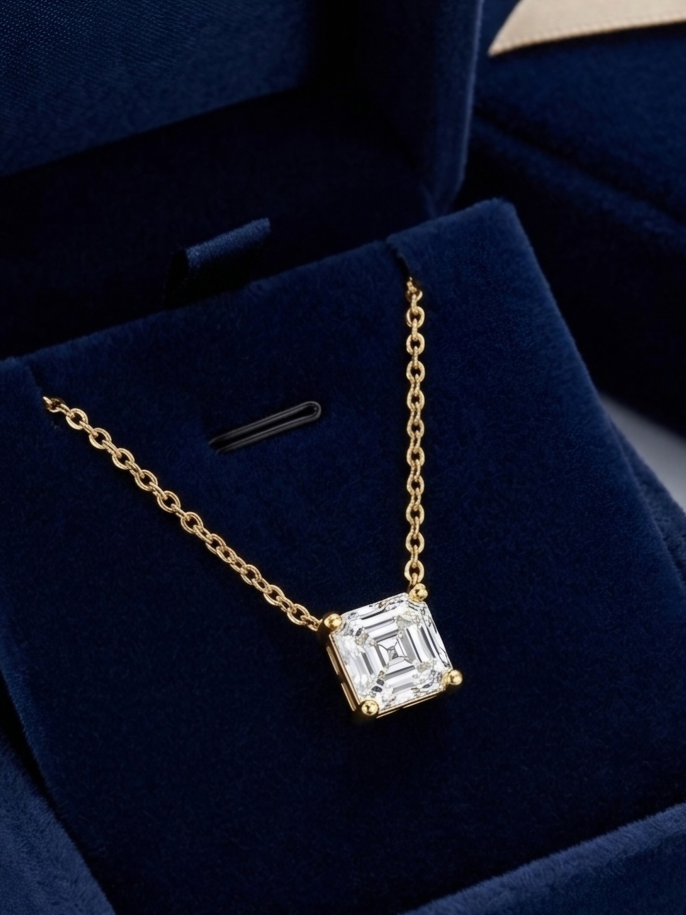 Moissanite 1 CT Ascher Cut Solitaire Pendant Necklace